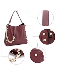 2 bolsos de mujer con tachuelas, de piel vegana, suaves, con correa para el hombro