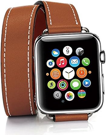 TEXSCOPE Compatible Apple Watch Band, Genuine Leather Double Tour Apple Watch Straps 38mm/42mm with Stainless Steel Adapter Clasp Replacement for Men Women iwatch series3 series2 Series1 (Brown, 38mm)
