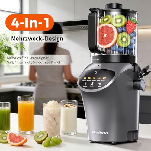 Kutixth Juicer 450 W Slow Juicer with 156 mm Feeding Slide | 3L capacity, cold press, high juice yield, BPA-free, for whole vegetables and fruit