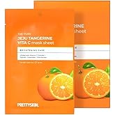 PRETTYSKIN Jeju Tangerine Vitamin C Facial Mask Sheet (Pack of 10) with Panthenol + Adenosine + Niacinamide for Moisturizing, Soothing, Korean skincare