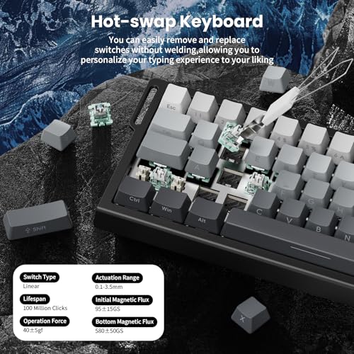 ATTACK SHARK X68 HE 8000Hz Rapid Trigger Keyboard, 0.01mm RT Accuracy Wired Gaming Keyboard with Magnetic Switch, Adjustable Actuation, Rapid Trigger, Snap Tap, RGB Lighting for PC/Mac, Moonlight
