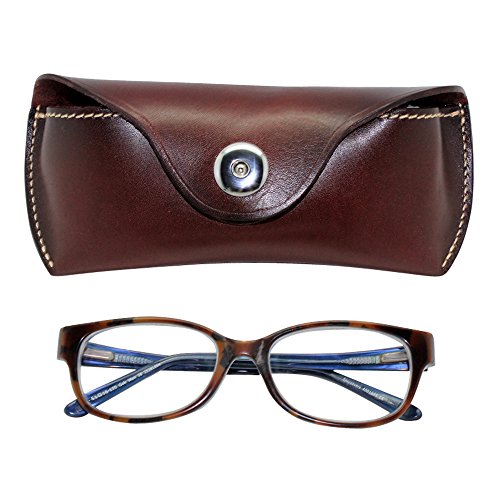 Boshiho Retro Cowhide Leather Reading Glasses Eyeglass Case Sunglasses Holder (Dark Brown)