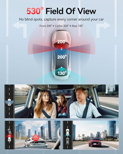 REDTIGER 530° Dash Cam 3 Channel, 2.5K+2.5K+1080P Triple Car Camera, IR Night Vision, Touch Screen, Dashcam for Front Inside Rear Included WiFi GPS, 24H Parking Mode, No SD Card Included(VP20) | 1440P HD Car Camera, 4 IR Night Vision, Built-in GPS, WiFi APP Control, Loop & Lock Video Surveillance, 24H Parking Mode