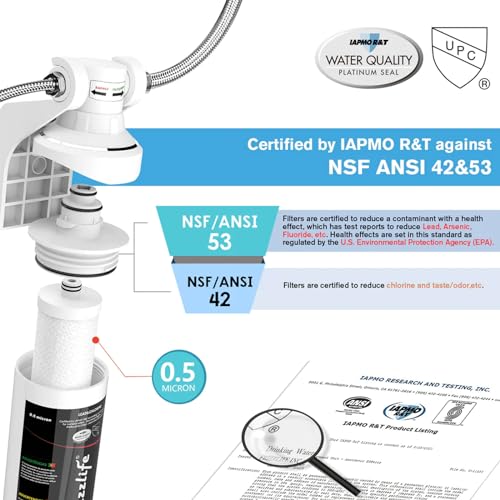 Frizzlife Under Sink Water Filter System-High Capacity Direct Connect Under Counter Drinking Water Filtration System-0.5 Micron Quick Change Removes 99.99% Lead, Chlorine, Bad Taste & Odour