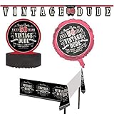 Vintage Dude Decoration Supply Pack Including Jointed Banner, Centerpiece, Balloon, and Tablecover