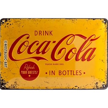 Nostalgic-Art 22228 Coca-Cola - Logo Yellow | Retro Blechschild | Vintage-Schild | Wand-Dekoration | Metall | 20x30 cm