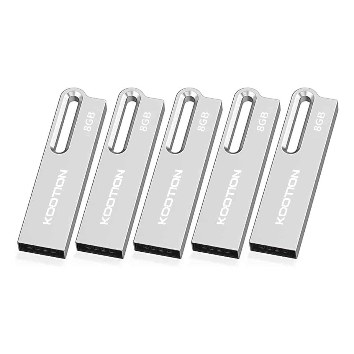 KOOTION 5-Pack 8GB USB 2.0 Thumb Drives - Metal Waterproof Flash Drive with Keychain, Silver — image 1