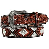 3D Men's Floral Tooled Conchos Belt, Size 44, Brown