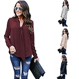 TAORE Womens Tops Women's Solid Chiffon Long Sleeve Casual Shirts V-Neck Tie Tee Shirt For Work (M, Blue)