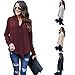 TAORE Womens Tops Women's Solid Chiffon Long Sleeve Casual Shirts V-Neck Tie Tee Shirt For Work (M, Blue)