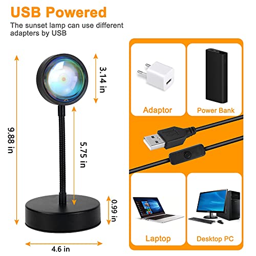 Sunset Lamp, Sunset Night Light Rainbow Projector 10W 360° 16 Color Changing 4 Modes, Romantic Visual Ambient for Room, Vlog, Photography, Decorative, Party Decor, Gift for Women, USB Charging