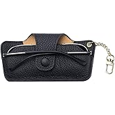 ZZHAOYI Genuine Leather Glasses Case, Soft Leather Glasses Case with Hardware Chain Portable Slim Sunglasses Pouch for Women