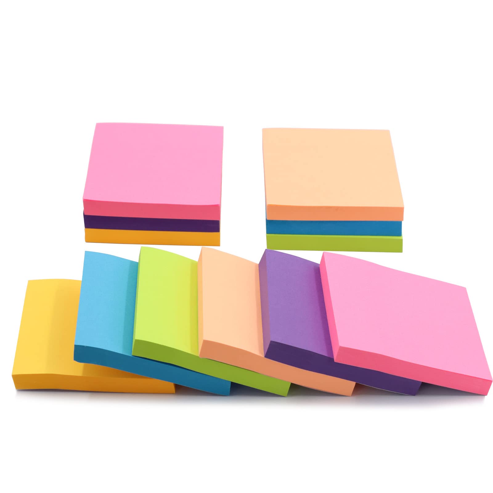 12 Pads Sticky Notes 3" x 3" Extra-Large Sticky Giant Pads Post Self Stick Notes Pads Bright Stickies Colorful Super Sticking Memo Pads (100 Sheets Per Pad)