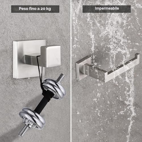 DUFU 4 Piece Towel Rail Set of Bathroom Hardware Wall Mounted for Towels, 40 cm, Towel Holder and Toilet Paper, Hooks SUS304 Stainless Steel Silver Brushed