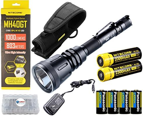 BUNDLE: Nitecore MH40GT CREE XP-L HI V3 LED Rechargeable Flashlight 1000 Lmn w/ 4x Panasonic CR123A and Lightjunction Battery case