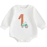 BULINGNA Baby Boy First Birthday Outfit Tractor Birthday Romper Sweatshirt Fall Bodysuit for One Year Old Boy