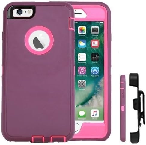 iPhone 7 Plus Case, Heavy Duty Rugged Multi-Layer Hybrid Protective Shockproof Defender Armor Case Cover Built-in Screen Protector for iPhone 7 Plus (BURGUNDY/PINK)