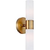 Kira Home Duo 14" Modern Wall Sconce with Frosted Glass Shades, for Bathroom/Vanity, Warm Brass Finish