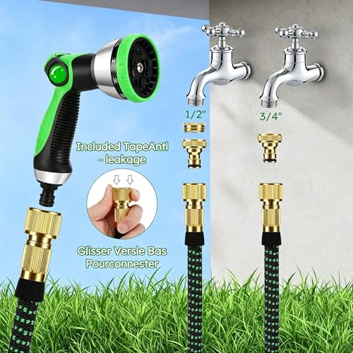 NIUCNIU Expandable Garden Hose Pipe 100FT/30M, 10-Pattern Spray Nozzle, Brass Fittings 1/2" & 3/4", Durable 3750D Fabric, 4-Layer Latex Core, Hose Pipe for Gardening, Car Cleaning, Black&Green