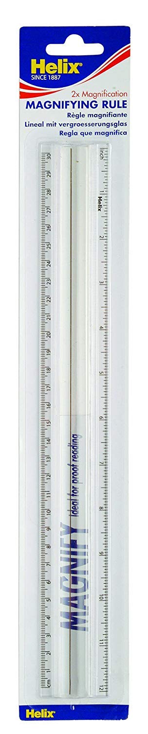 Helix L30 300mm Clear Plastic Magnifying Ruler With 2x Magnification, EACH