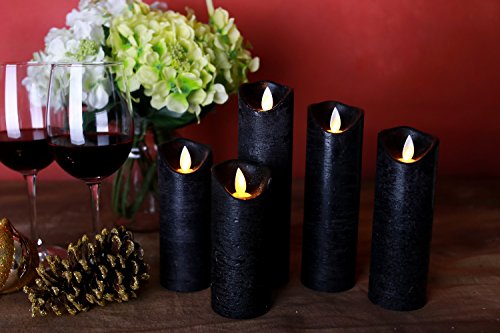 Kitch Aroma Black flameless Candles, Battery Operated LED Pillar Candles with Moving Flame Wick with Remote Timer,Pack of 5 - Thumbnail 3