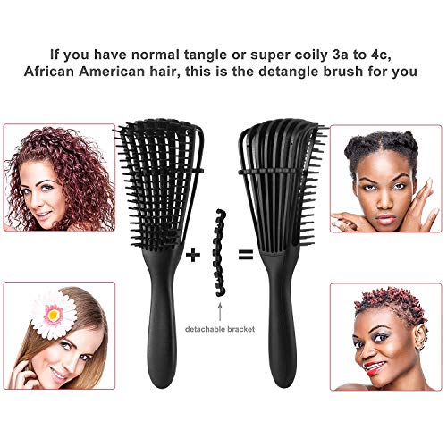 2 Pieces Detangler Brush 4c Hair Set with Rat Tail Comb for Curly Hair