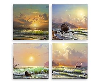 4 Bilder Set Je 40x40cm Schiff Wasser Meer Unwetter Sturm