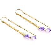 Galaxy Gold GG 14k Solid Yellow Gold Purple Amethyst Threaded Earrings
