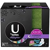 U by Kotex AllNighter Ultra Thin Overnight Pads with Wings, Unscented, 14 Count (Pack of 6)