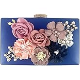 Shiiriin Women's 3D Floral Pearl Clutch Purse perfect for Bridal, Wedding, evening and Parties | 3D floral detail, Pearl accents, Hard case design, Lightweight carry, Fits essentials