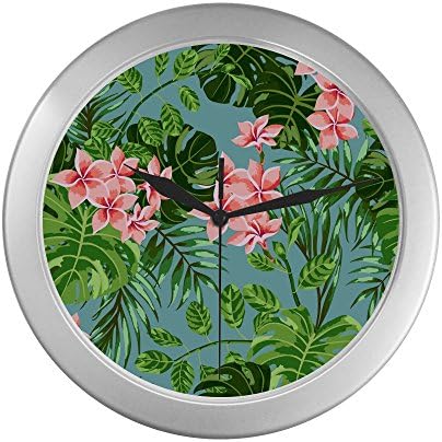 Tropical Floral Print Indoor Decorative Silver Wall Clock- Battery Included