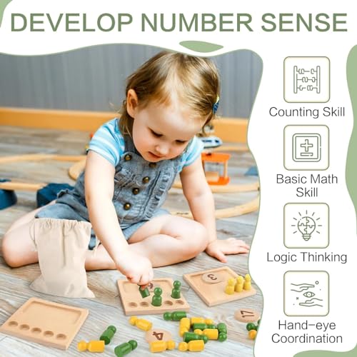 AM ANNA Wooden Counting Peg Board - Kindergarten Math Operation Number Toy for Toddlers - Montessori Educational Gift for 2-4 Year Old Boys and Girls