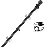 Yeesun FlagPole,6FT Flagpole Kit for 3’ x 5’ American Flag-360° Tangle Resistant Technology,Stainless Steel Professional Outdoor Flag Pole for House Truck & Boat Use (Without Bracket,Black)