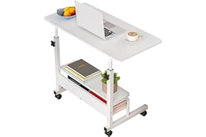 DEKHAOXE Adjustable Table Student Computer Portable Home Office Furniture Small Spaces Sofa Bedroom Bedside Desk Learn Play Game Desk on Wheels Movable with Storage Desk Size 31.5 * 15.7 Inch,White D