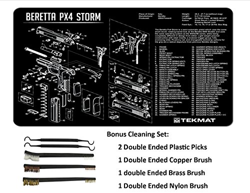 TekMat 11-Inch X 17-Inch Handgun Cleaning Mat with Various Imprint, Black Bonus 5 Pc Gun Cleaning Brush & Pick Set (11" X 17", BERETTA PX4 STORM)