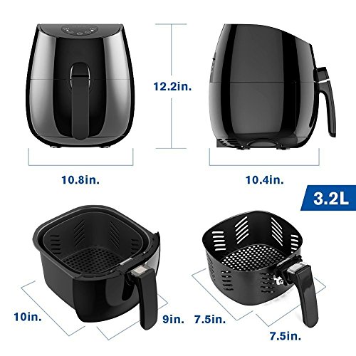 1350W Air fryer, Healthy Smokeless Low-Fat Non-stick Multi-Cooker Oilless Cooker, 3.4QT Capacity W/Timer and Temperature Control and Detachable Basket Handles (Black) - Thumbnail 5