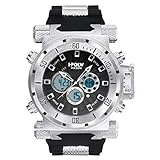 LYMFHCH Mens Sports Watches, Multifunctional Military Stopwatch, Waterproof Big Face LED Wrist Watch (Silver-Black)