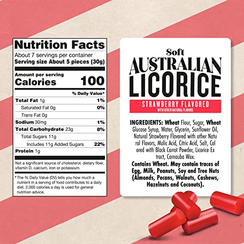 Darrell Lea Soft Australian Strawberry Licorice 7oz Bag NONGMO, PALM