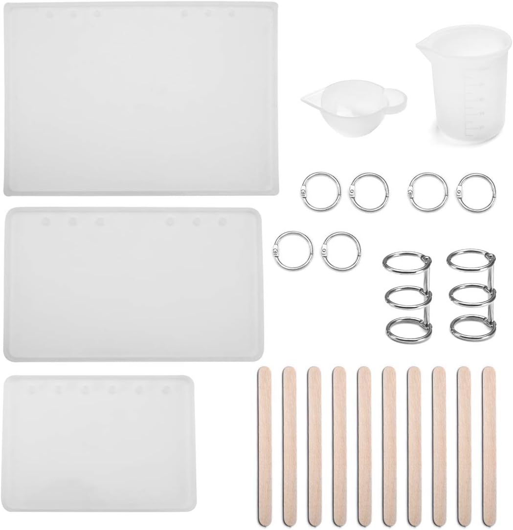 DROLE Notebook Mold Making Kits for Casting ResinResin Casting Molds for Notebook Cover A5 A6 A7 Silicone Jewelry Making Molds Kit Total 23Pcs