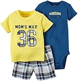 Carter's Baby Boys' Diaper Cover Set Moms Mvp and Plaid, Yellow, 3 Months