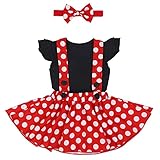 Polka Dots Minnie Costume Romper for Baby Girl Princess 1st Birthday Party,Dress Up w/Overall Suspender Skirt,Mouse Headband 12-18 Years