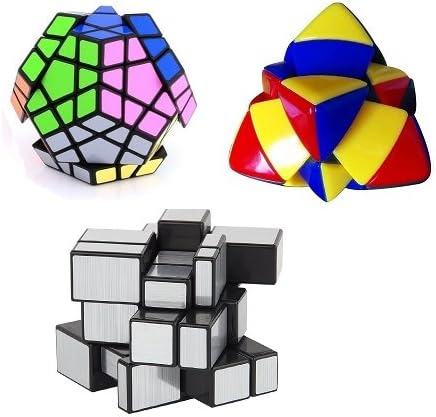 Mayatras Combo of 3 - Shengshou Master Pyramorphix, Megaminx Black Speed & 3x3 Silver Mirror Cube Puzzle
