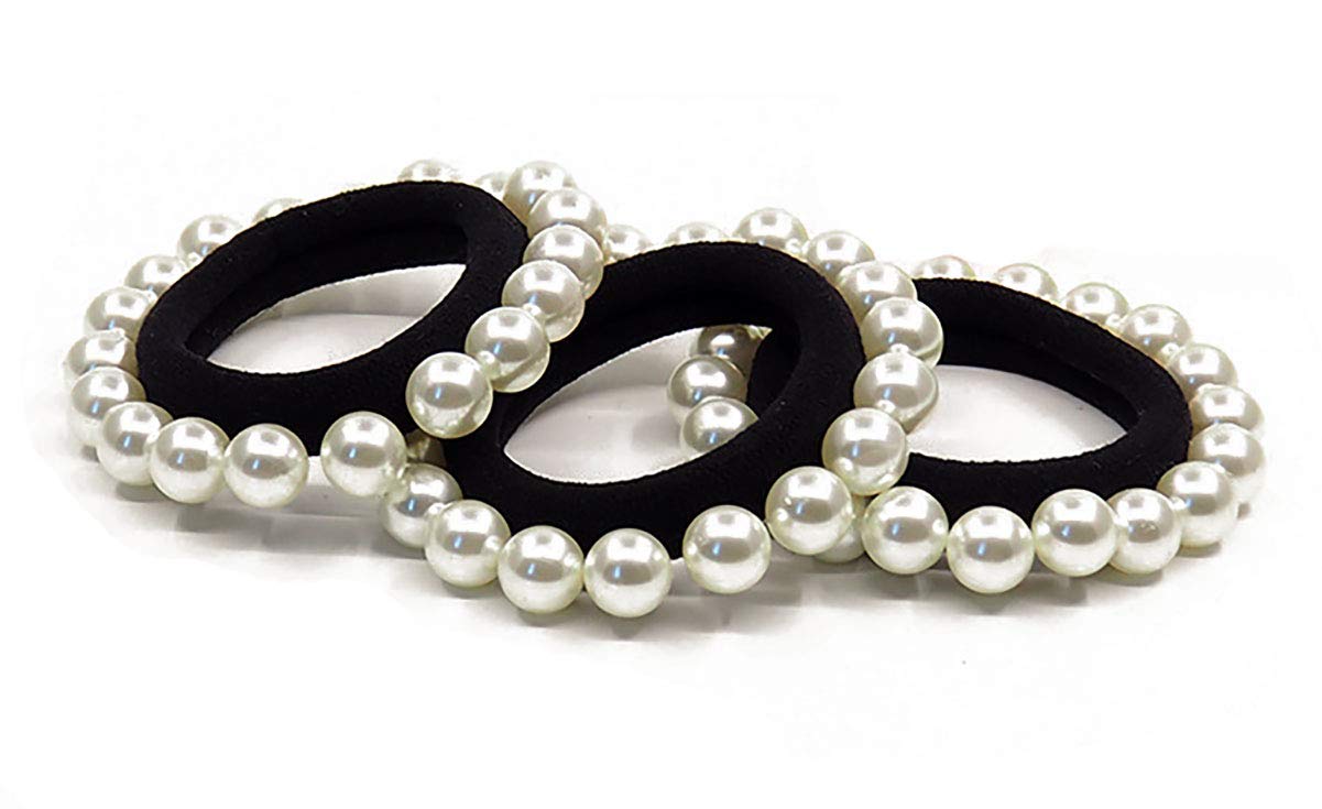 Fodattm 10PCS Women Lady Man-made Pearl Elastic Hair Bands Stretch Hair Ties Seamless Hair Rope Ponytail Holder Hair Accessories (White)