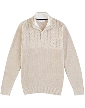 Men Cable Knit Mock Neck Sweater Pullover