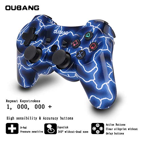 PS3 Controller Wireless - OUBANG Best PS3 Remote Sixaxis Control Gamepad for Playstation 3 (Spark Blue)