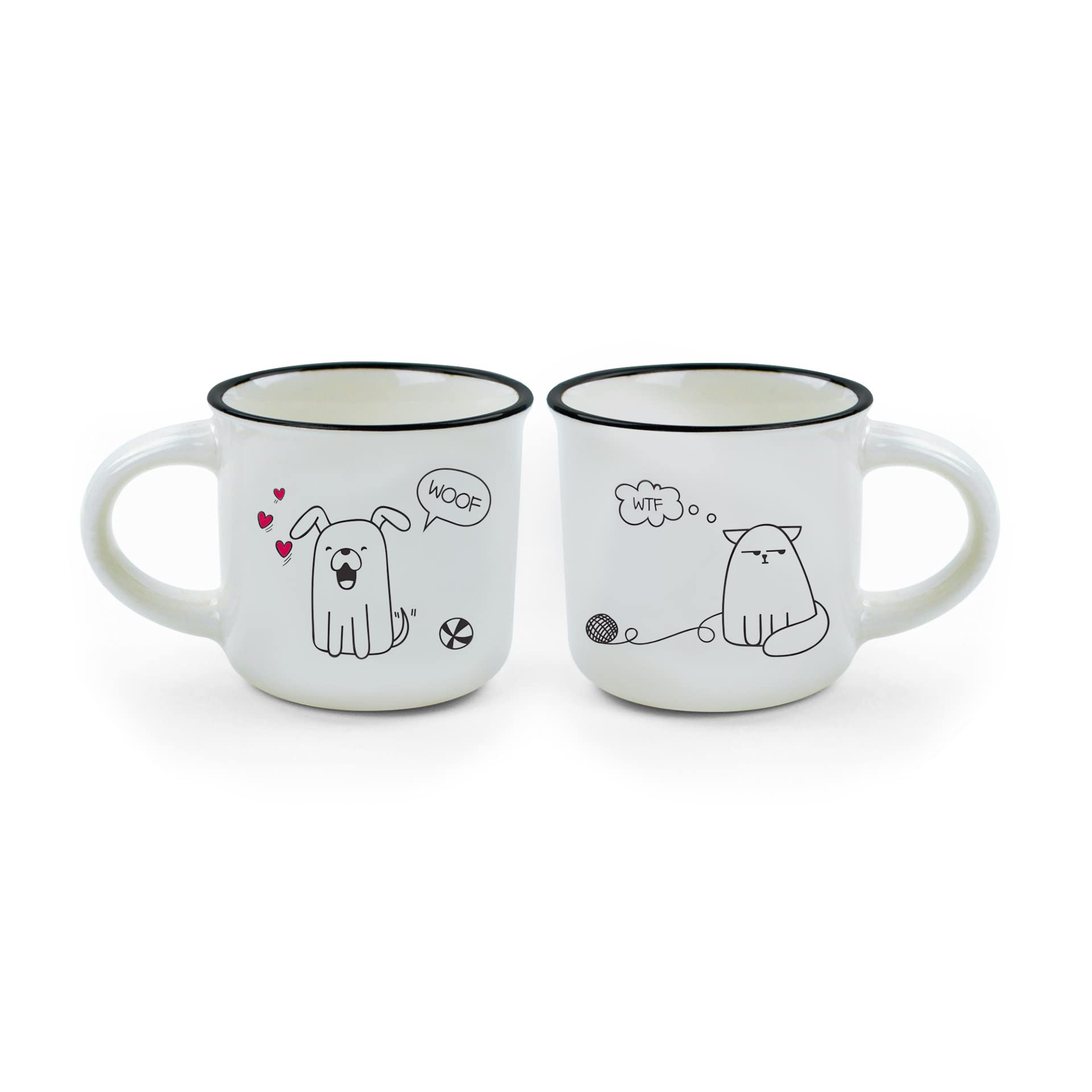 Legami - Espresso For Two, 2 Coffee Cups in New Bone China Porcelain, Capacity 50 ml, Dog and Cat Theme, Dishwasher Safe, Microwave Safe