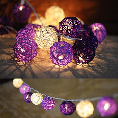 COTW Handmade Rattan Ball Decorative String Light Cute Romantic Beauty 3 Meters 20 Leds Light For Bedroom Holiday Festival Birthday Party--Purple And White
