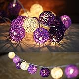 Dealbeta Battery Handmade Rattan Ball String Lights with Timer,20 Warm White LED Christmas Indoor Fairy Lights for Bedroom, Wedding, Party [ Rattan Ball's Diameter:5cm/2.04 in ] (Purple)