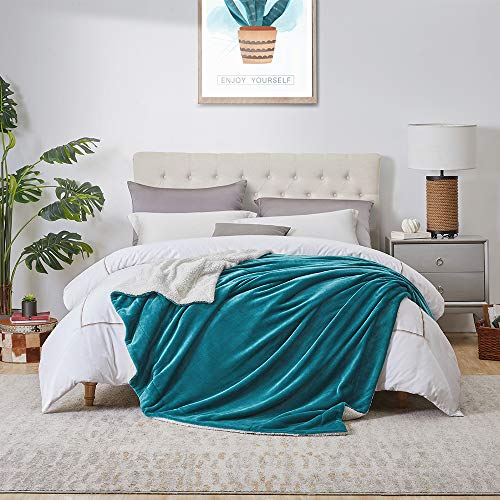 Walensee Sherpa Fleece Blanket (Queen Size 90”x90” Teal) Plush Throw Fuzzy Super Soft Reversible