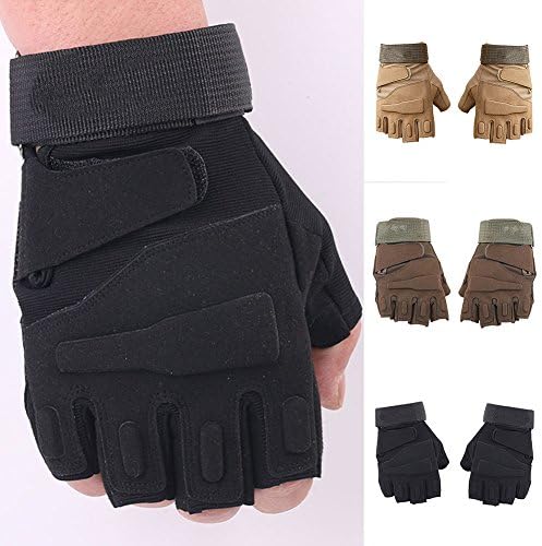 yanbirdfx Men Army Tactical Mitt Outdoor Sports Motorcycle Cycling Half Finger Gloves - Sand Yellow L